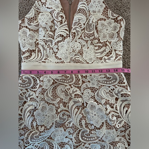 Dress The Population White and Nude Lace Ava Dress - V Neck Mini - Picture 10 of 16